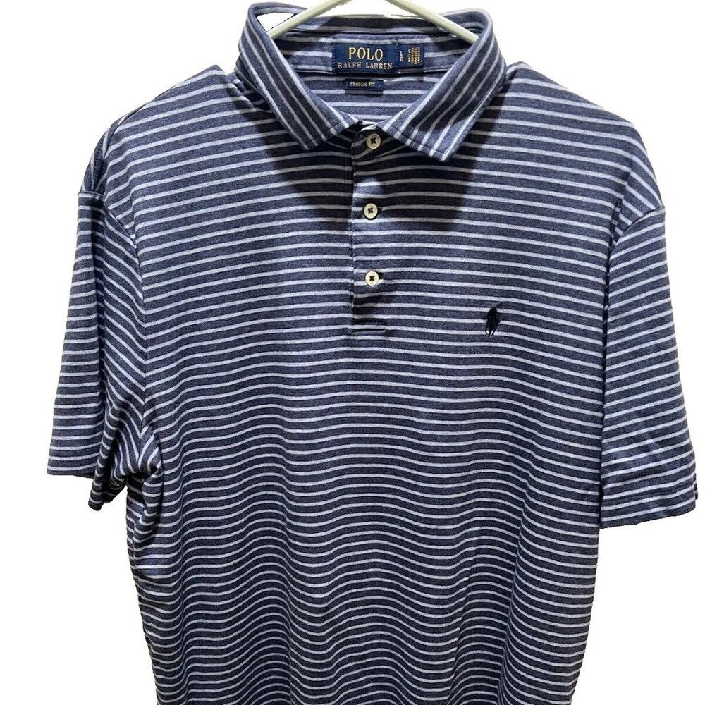 Polo Ralph Lauren Polo Shirt Short Sleeve Blue Striped Large Classic Fit Men's